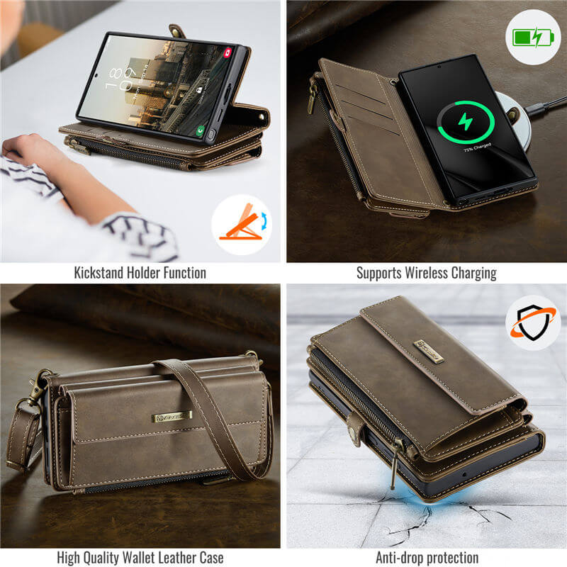 CaseMe Samsung Galaxy S23 Ultra Wallet Case – RFID Blocking, 9 Card Slots, Crossbody Strap & Wireless Charging