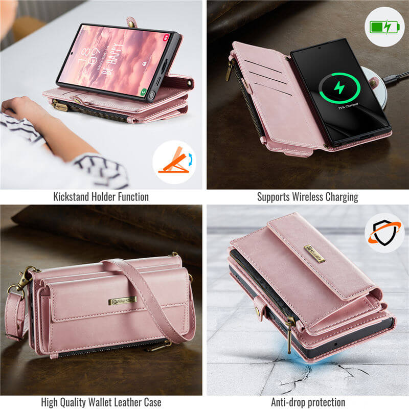 CaseMe Samsung Galaxy S23 Ultra Wallet Case – RFID Blocking, 9 Card Slots, Crossbody Strap & Wireless Charging