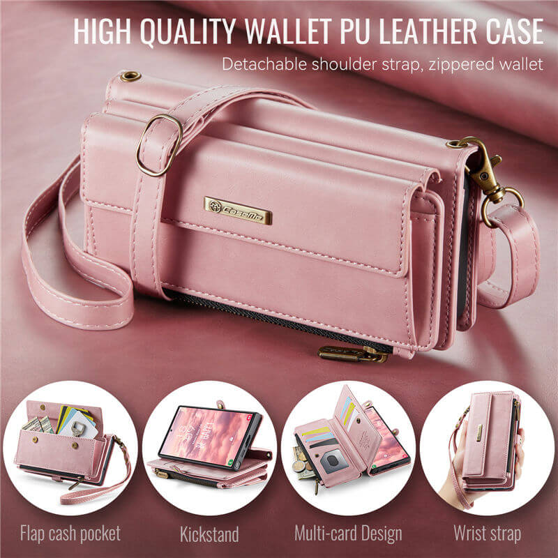 CaseMe Samsung Galaxy S23 Ultra Wallet Case – RFID Blocking, 9 Card Slots, Crossbody Strap & Wireless Charging