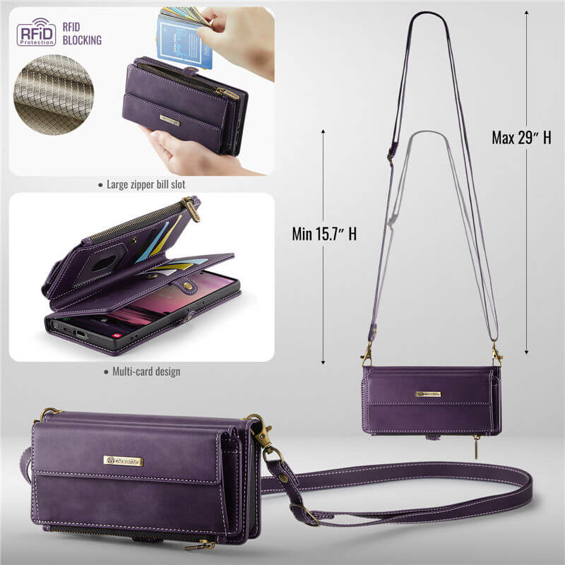 CaseMe Samsung Galaxy S23 Ultra Wallet Case – RFID Blocking, 9 Card Slots, Crossbody Strap & Wireless Charging