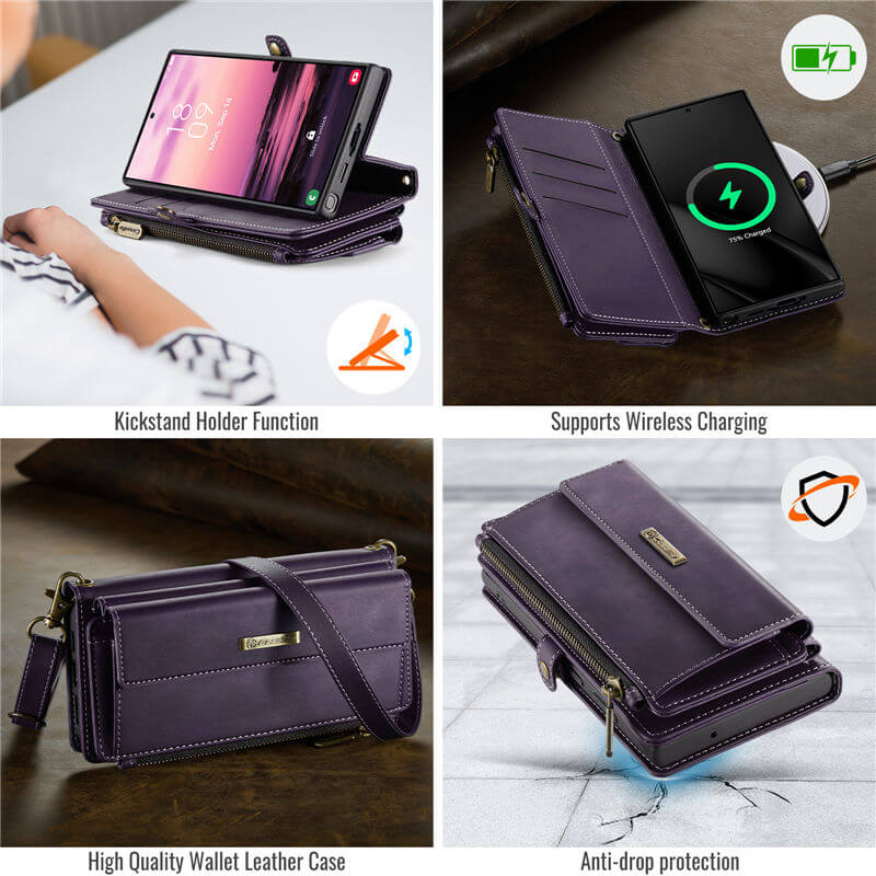 CaseMe Samsung Galaxy S23 Ultra Wallet Case – RFID Blocking, 9 Card Slots, Crossbody Strap & Wireless Charging
