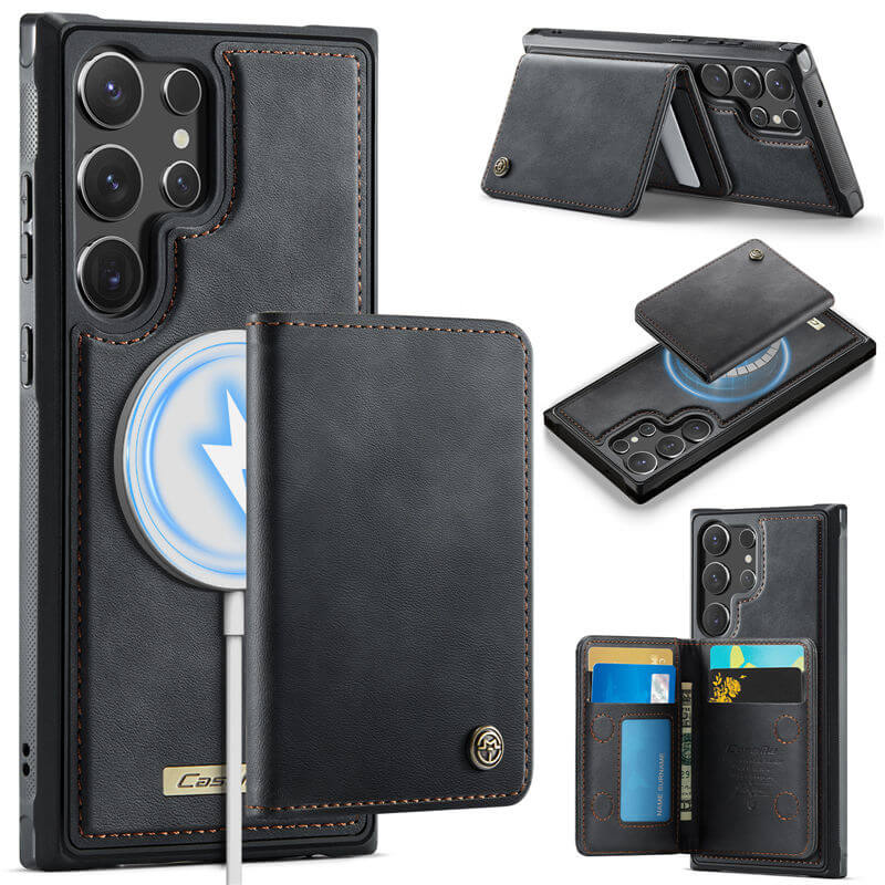 CaseMe Samsung Galaxy S23 Ultra 2-in-1 Magnetic Wallet Case with RFID Blocking & Wireless Charging - Black