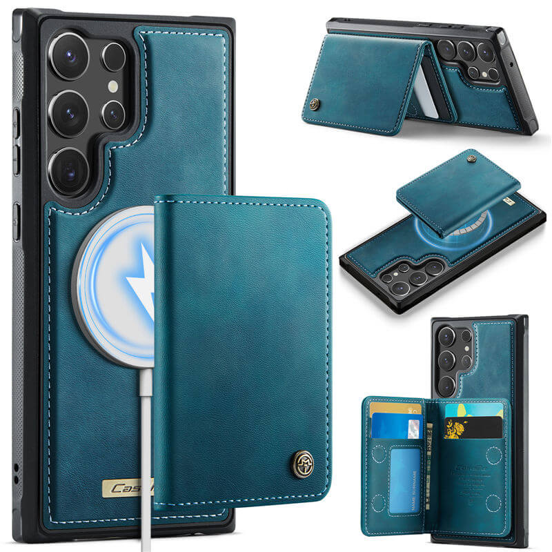 CaseMe Samsung Galaxy S23 Ultra 2-in-1 Magnetic Wallet Case with RFID Blocking & Wireless Charging - Blue