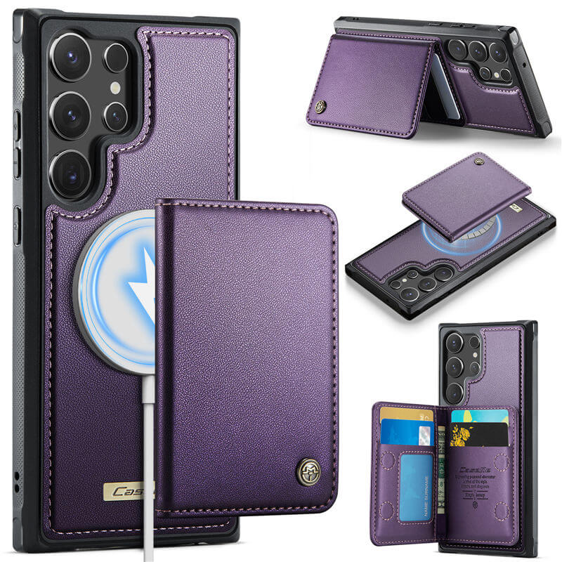 CaseMe Samsung Galaxy S23 Ultra 2-in-1 Magnetic Wallet Case with RFID Blocking & Wireless Charging - Purple