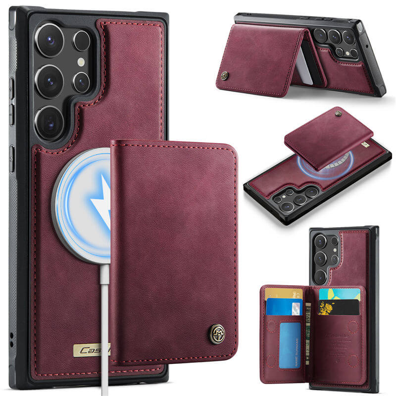 CaseMe Samsung Galaxy S23 Ultra 2-in-1 Magnetic Wallet Case with RFID Blocking & Wireless Charging - Red