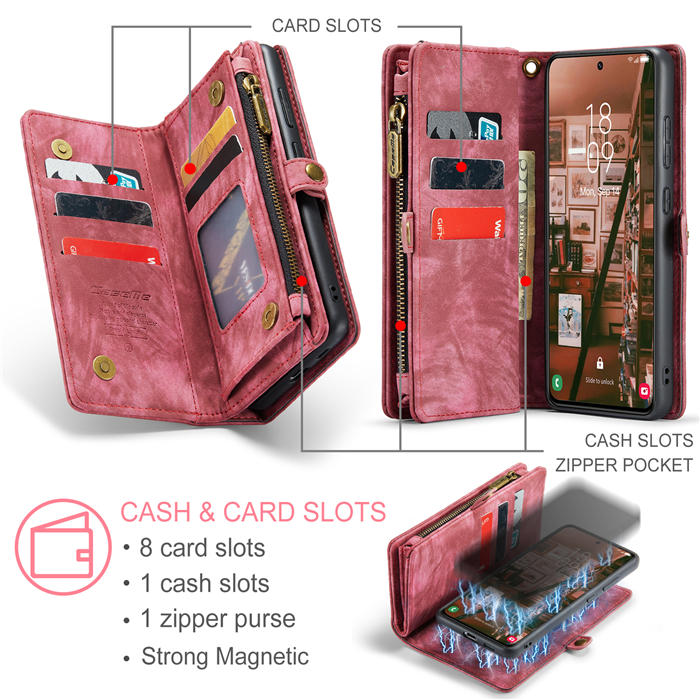 CaseMe Samsung Galaxy S23 Plus Zipper Wallet Magnetic Detachable 2 in 1 Case with Wrist Strap