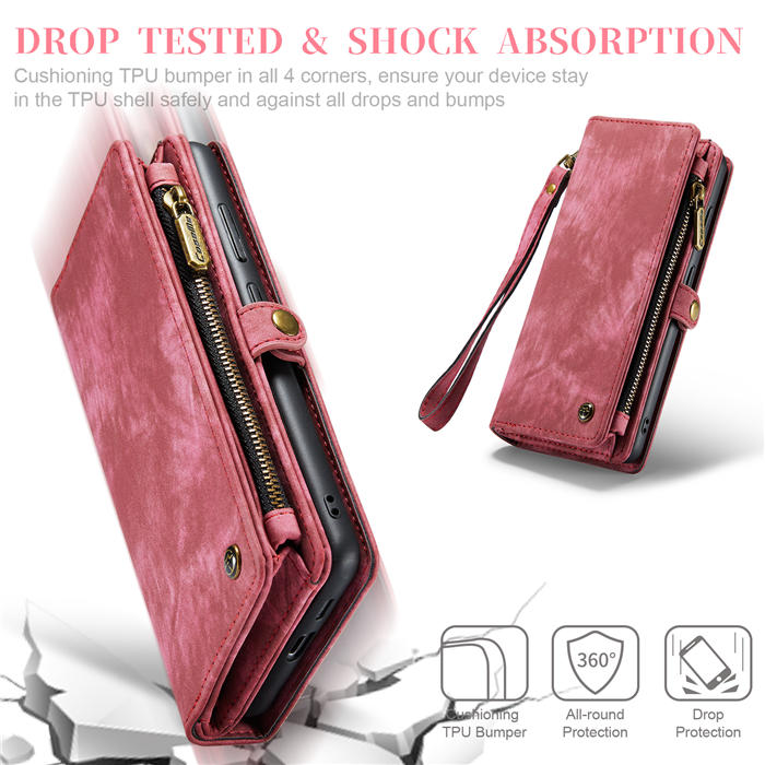 CaseMe Samsung Galaxy S23 Plus Zipper Wallet Magnetic Detachable 2 in 1 Case with Wrist Strap