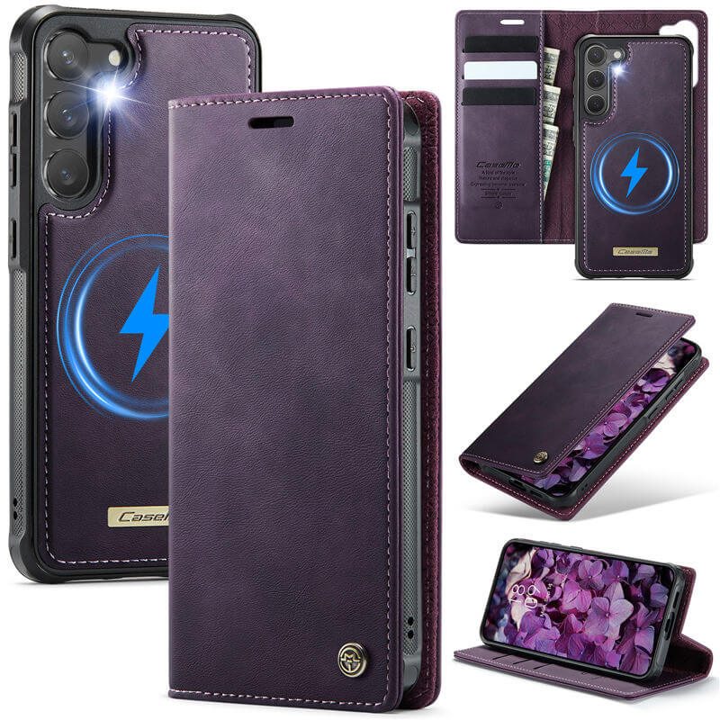 CaseMe Samsung Galaxy S23 Plus 2-in-1 Magnetic Wallet Case – Wireless Charging & RFID Blocking Purple