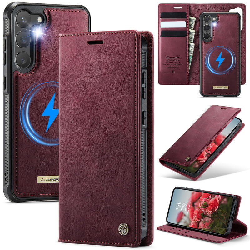 CaseMe Samsung Galaxy S23 Plus 2-in-1 Magnetic Wallet Case – Wireless Charging & RFID Blocking Red