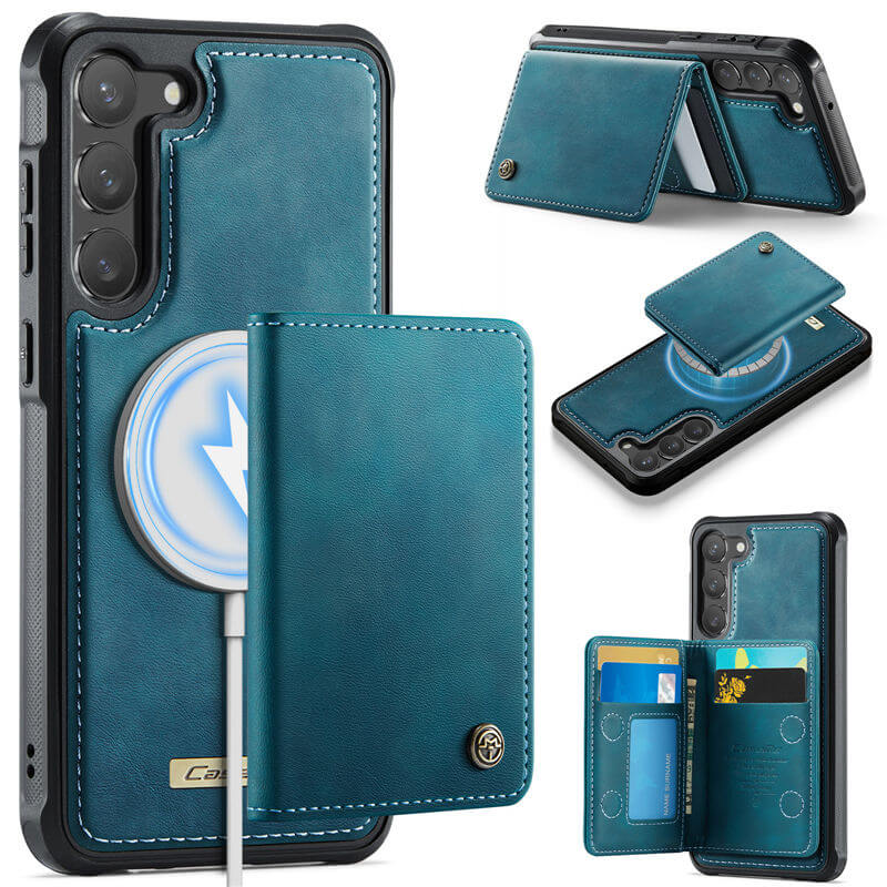 CaseMe Samsung Galaxy S23 Plus 2-in-1 Magnetic Wallet Case with RFID Blocking & Wireless Charging - Blue