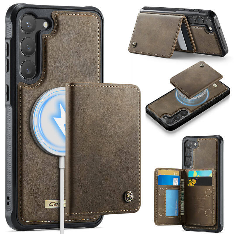 CaseMe Samsung Galaxy S23 Plus 2-in-1 Magnetic Wallet Case with RFID Blocking & Wireless Charging - Coffee