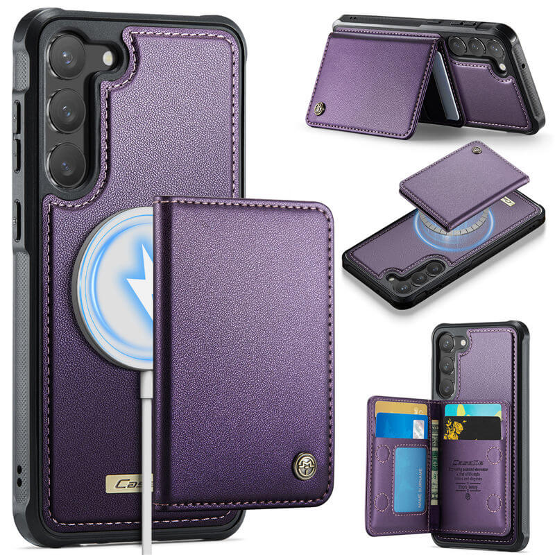 CaseMe Samsung Galaxy S23 Plus 2-in-1 Magnetic Wallet Case with RFID Blocking & Wireless Charging - Purple