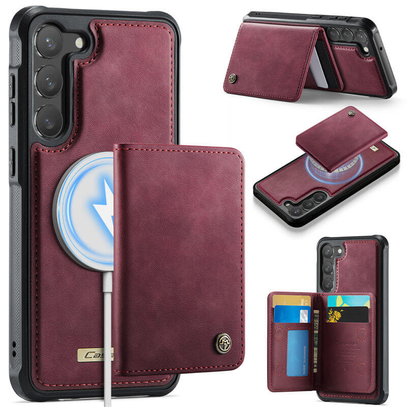 CaseMe Samsung Galaxy S23 Plus 2-in-1 Magnetic Wallet Case with RFID Blocking & Wireless Charging - Red