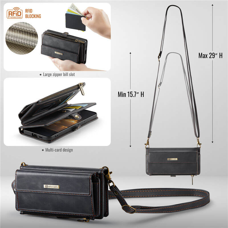 CaseMe Samsung Galaxy S24 Plus Wallet Case – RFID Blocking, 9 Card Slots, Crossbody Strap & Wireless Charging
