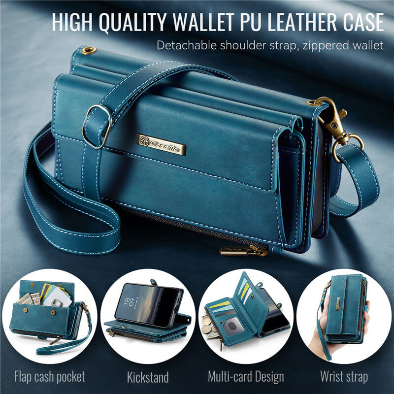 CaseMe Samsung Galaxy S24 FE Wallet Case – RFID Blocking, 9 Card Slots, Crossbody Strap & Wireless Charging