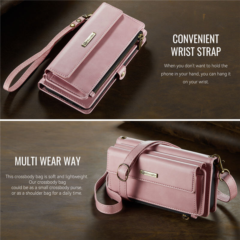 CaseMe Samsung Galaxy S24 Wallet Case – RFID Blocking, 9 Card Slots, Crossbody Strap & Wireless Charging