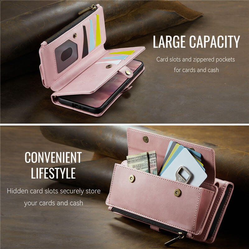 CaseMe Samsung Galaxy S24 Wallet Case – RFID Blocking, 9 Card Slots, Crossbody Strap & Wireless Charging