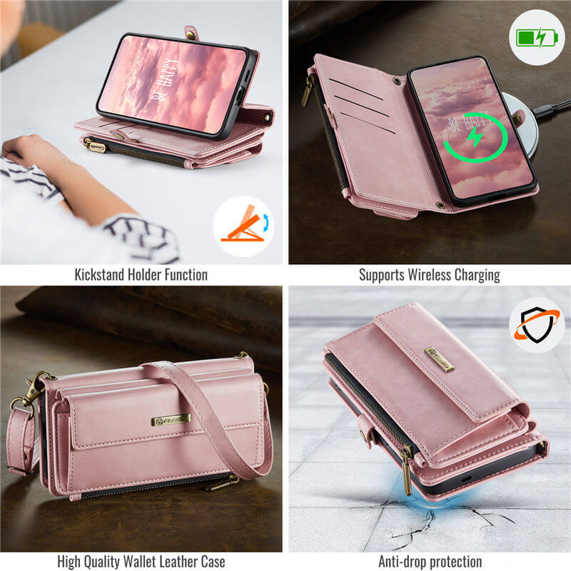 CaseMe Samsung Galaxy S24 Wallet Case – RFID Blocking, 9 Card Slots, Crossbody Strap & Wireless Charging