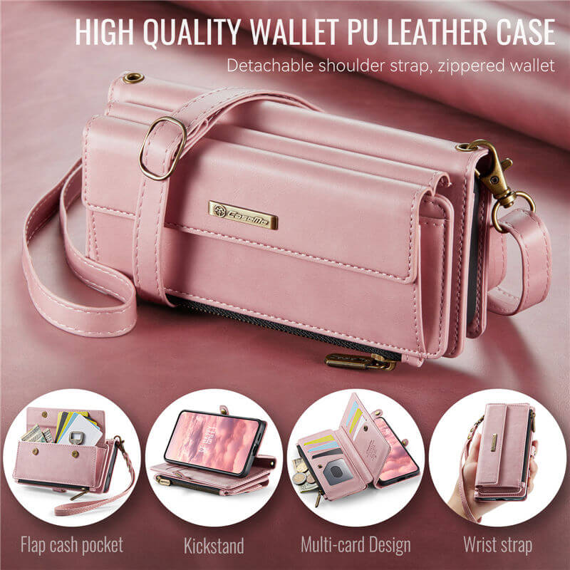 CaseMe Samsung Galaxy S24 Wallet Case – RFID Blocking, 9 Card Slots, Crossbody Strap & Wireless Charging