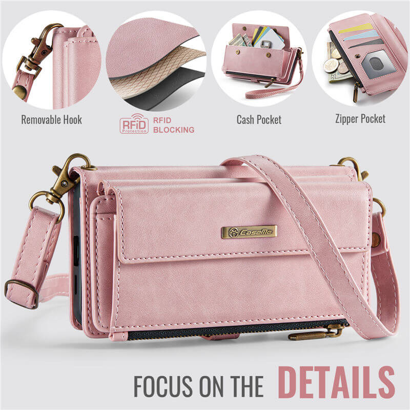 CaseMe Samsung Galaxy S24 Wallet Case – RFID Blocking, 9 Card Slots, Crossbody Strap & Wireless Charging