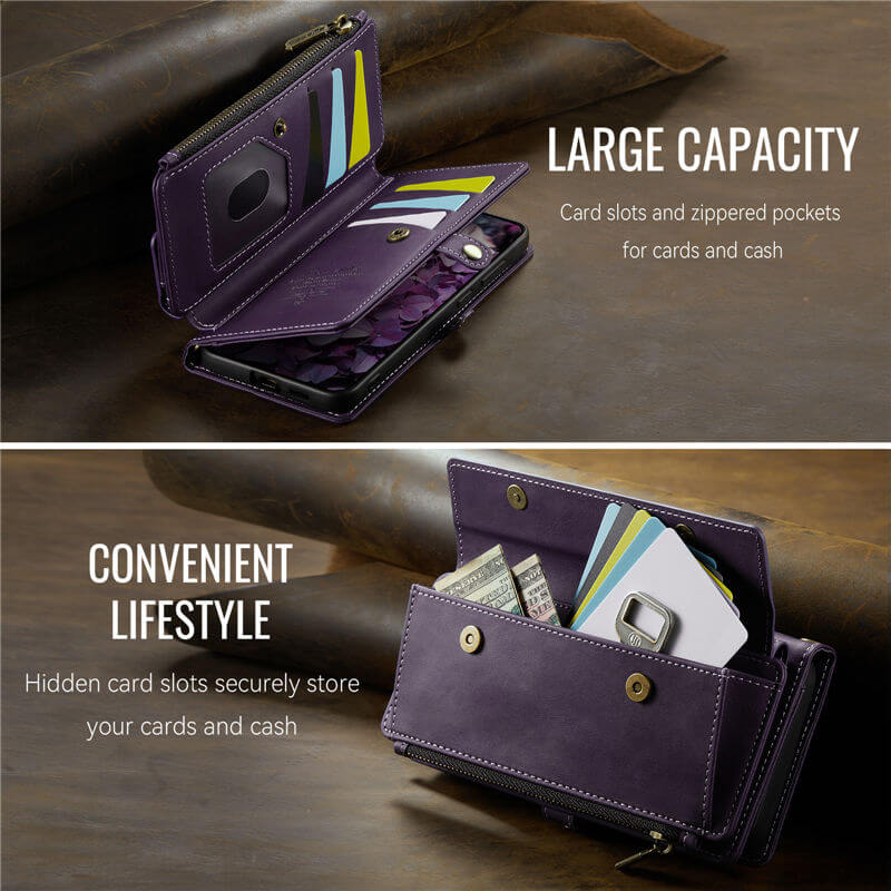 CaseMe Samsung Galaxy S24 FE Wallet Case – RFID Blocking, 9 Card Slots, Crossbody Strap & Wireless Charging