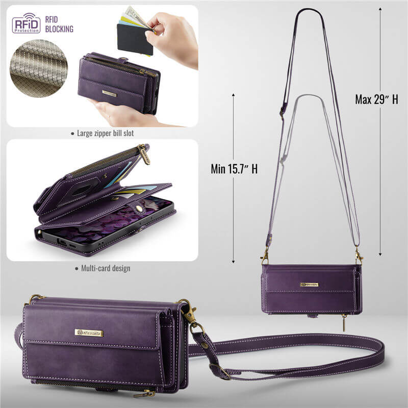 CaseMe Samsung Galaxy S24 FE Wallet Case – RFID Blocking, 9 Card Slots, Crossbody Strap & Wireless Charging