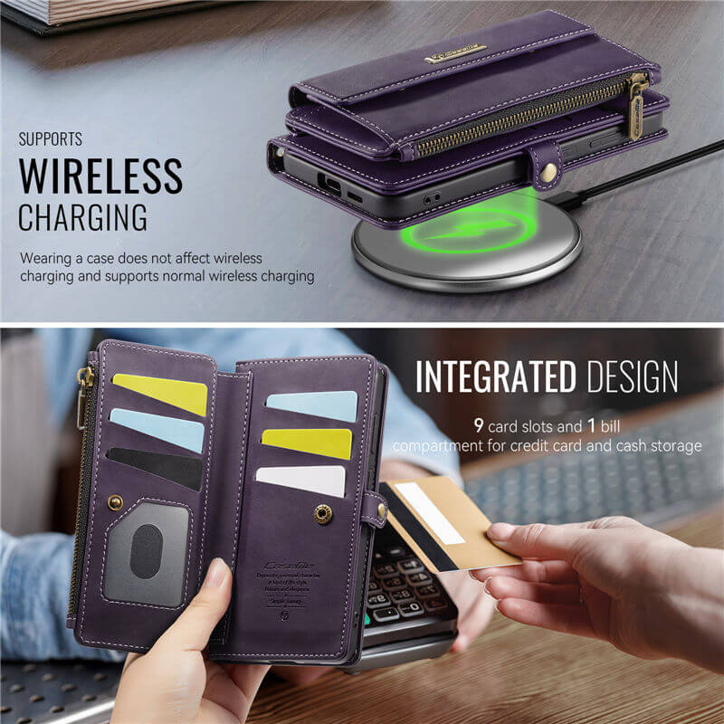 CaseMe Samsung Galaxy S24 FE Wallet Case – RFID Blocking, 9 Card Slots, Crossbody Strap & Wireless Charging