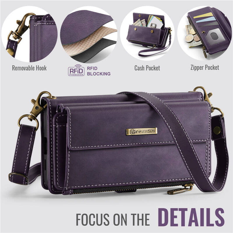 CaseMe Samsung Galaxy S24 FE Wallet Case – RFID Blocking, 9 Card Slots, Crossbody Strap & Wireless Charging
