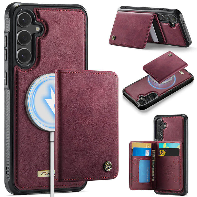 CaseMe Samsung Galaxy S24 FE 2-in-1 Magnetic Wallet Case with RFID Blocking & Wireless Charging - Red