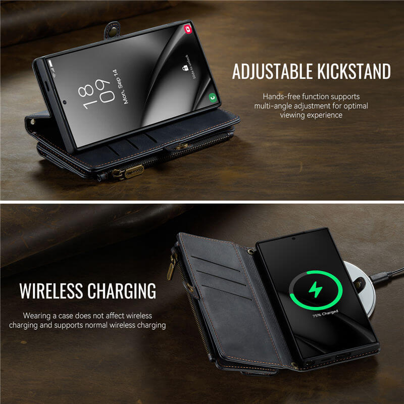 CaseMe Samsung Galaxy S25 Ultra Wallet Case – RFID Blocking, 9 Card Slots, Crossbody Strap & Wireless Charging