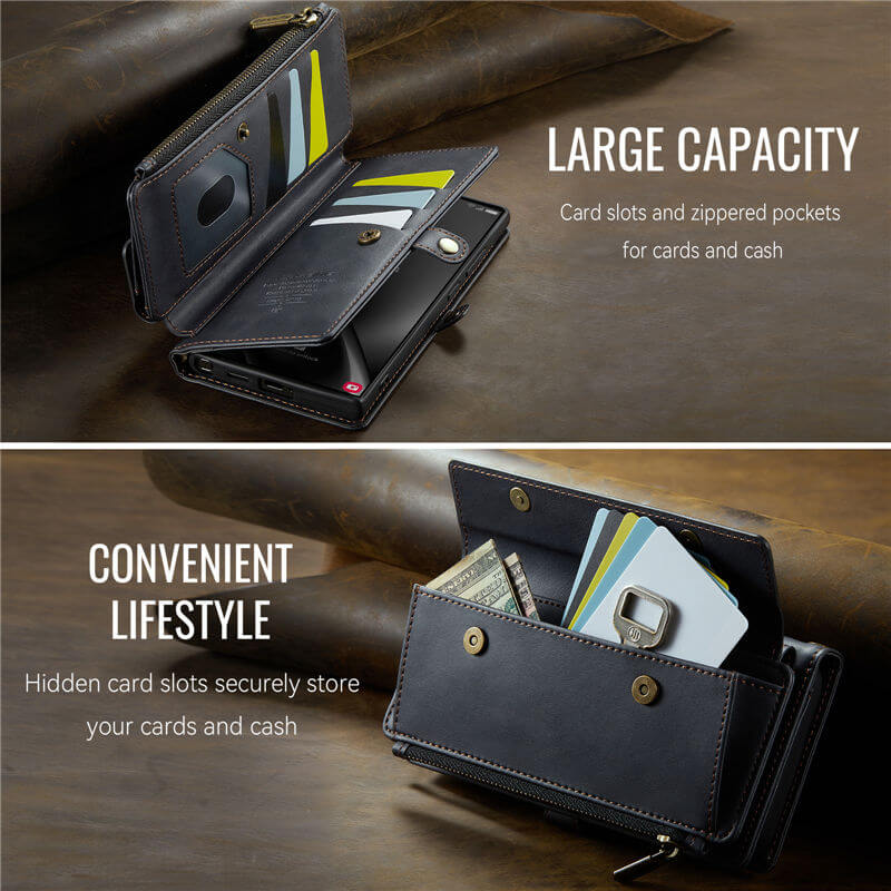 CaseMe Samsung Galaxy S25 Ultra Wallet Case – RFID Blocking, 9 Card Slots, Crossbody Strap & Wireless Charging