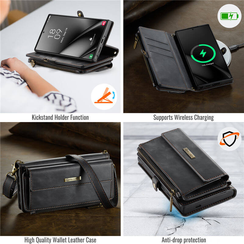 CaseMe Samsung Galaxy S25 Ultra Wallet Case – RFID Blocking, 9 Card Slots, Crossbody Strap & Wireless Charging