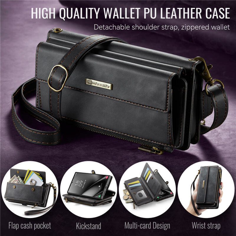 CaseMe Samsung Galaxy S25 Ultra Wallet Case – RFID Blocking, 9 Card Slots, Crossbody Strap & Wireless Charging