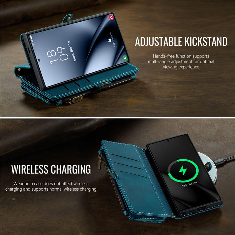 CaseMe Samsung Galaxy S24 Ultra Wallet Case – RFID Blocking, 9 Card Slots, Crossbody Strap & Wireless Charging