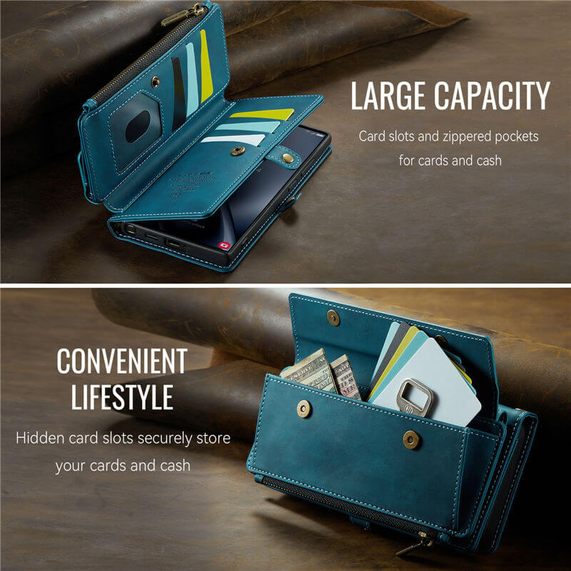 CaseMe Samsung Galaxy S24 Ultra Wallet Case – RFID Blocking, 9 Card Slots, Crossbody Strap & Wireless Charging