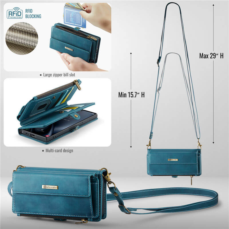 CaseMe Samsung Galaxy S24 Ultra Wallet Case – RFID Blocking, 9 Card Slots, Crossbody Strap & Wireless Charging