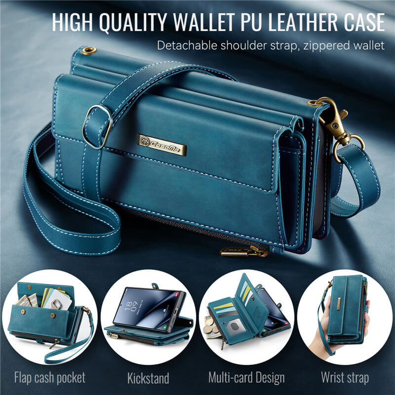 CaseMe Samsung Galaxy S24 Ultra Wallet Case – RFID Blocking, 9 Card Slots, Crossbody Strap & Wireless Charging
