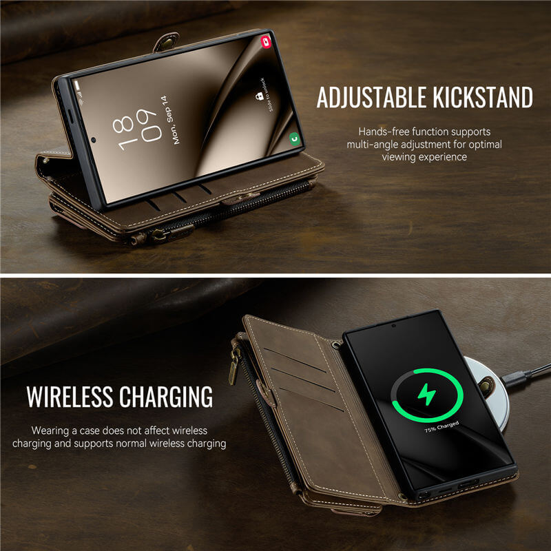 CaseMe Samsung Galaxy S25 Ultra Wallet Case – RFID Blocking, 9 Card Slots, Crossbody Strap & Wireless Charging