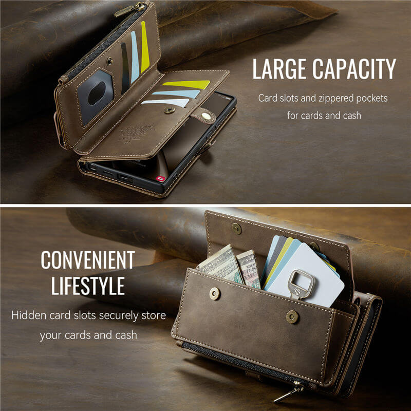 CaseMe Samsung Galaxy S25 Ultra Wallet Case – RFID Blocking, 9 Card Slots, Crossbody Strap & Wireless Charging