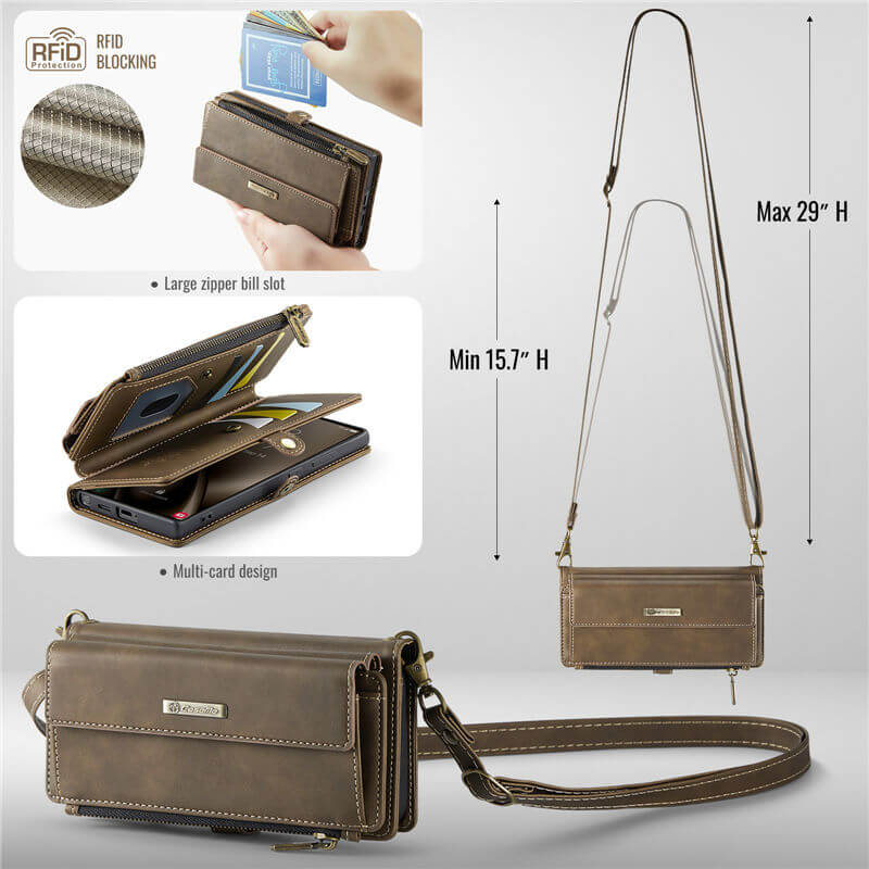 CaseMe Samsung Galaxy S25 Ultra Wallet Case – RFID Blocking, 9 Card Slots, Crossbody Strap & Wireless Charging