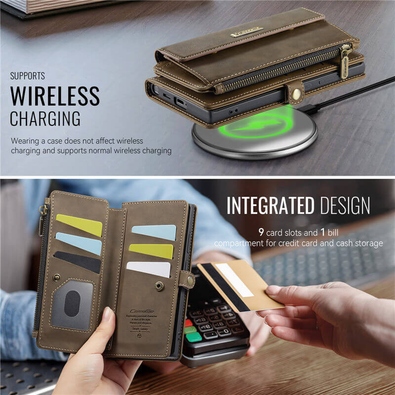CaseMe Samsung Galaxy S25 Ultra Wallet Case – RFID Blocking, 9 Card Slots, Crossbody Strap & Wireless Charging