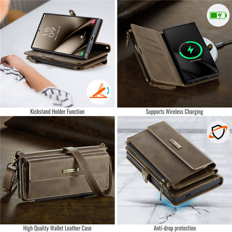 CaseMe Samsung Galaxy S25 Ultra Wallet Case – RFID Blocking, 9 Card Slots, Crossbody Strap & Wireless Charging