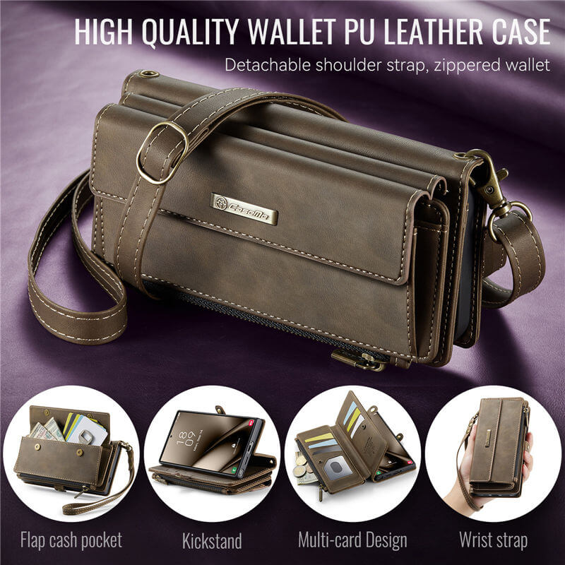 CaseMe Samsung Galaxy S25 Ultra Wallet Case – RFID Blocking, 9 Card Slots, Crossbody Strap & Wireless Charging