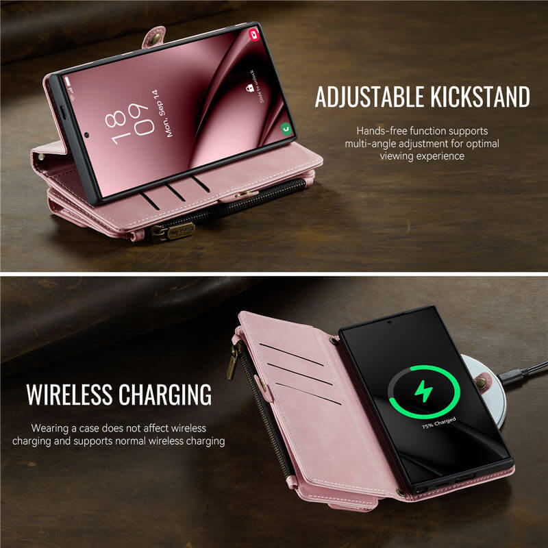 CaseMe Samsung Galaxy S25 Ultra Wallet Case – RFID Blocking, 9 Card Slots, Crossbody Strap & Wireless Charging