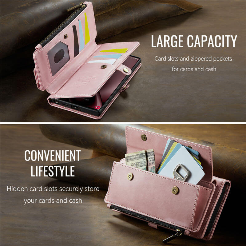 CaseMe Samsung Galaxy S25 Ultra Wallet Case – RFID Blocking, 9 Card Slots, Crossbody Strap & Wireless Charging