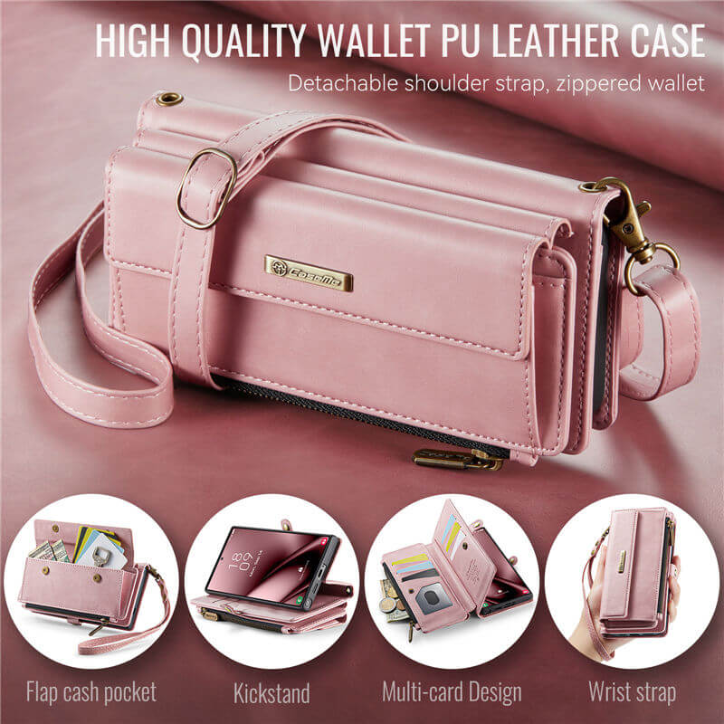 CaseMe Samsung Galaxy S25 Ultra Wallet Case – RFID Blocking, 9 Card Slots, Crossbody Strap & Wireless Charging