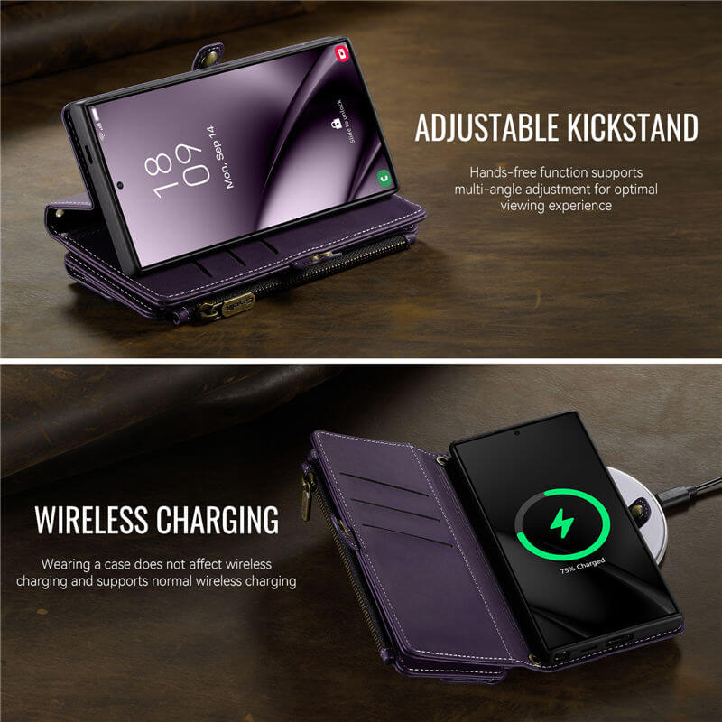 CaseMe Samsung Galaxy S25 Ultra Wallet Case – RFID Blocking, 9 Card Slots, Crossbody Strap & Wireless Charging