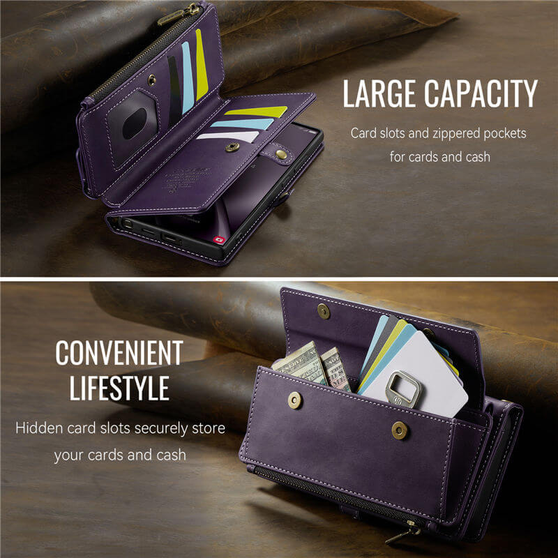 CaseMe Samsung Galaxy S25 Ultra Wallet Case – RFID Blocking, 9 Card Slots, Crossbody Strap & Wireless Charging