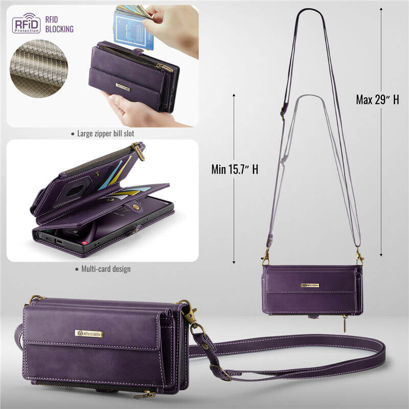 CaseMe Samsung Galaxy S25 Ultra Wallet Case – RFID Blocking, 9 Card Slots, Crossbody Strap & Wireless Charging