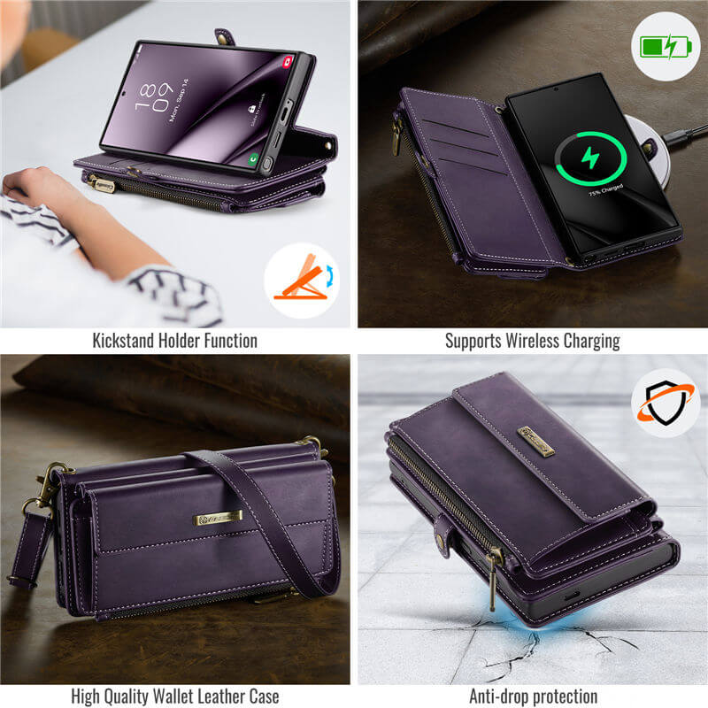CaseMe Samsung Galaxy S25 Ultra Wallet Case – RFID Blocking, 9 Card Slots, Crossbody Strap & Wireless Charging